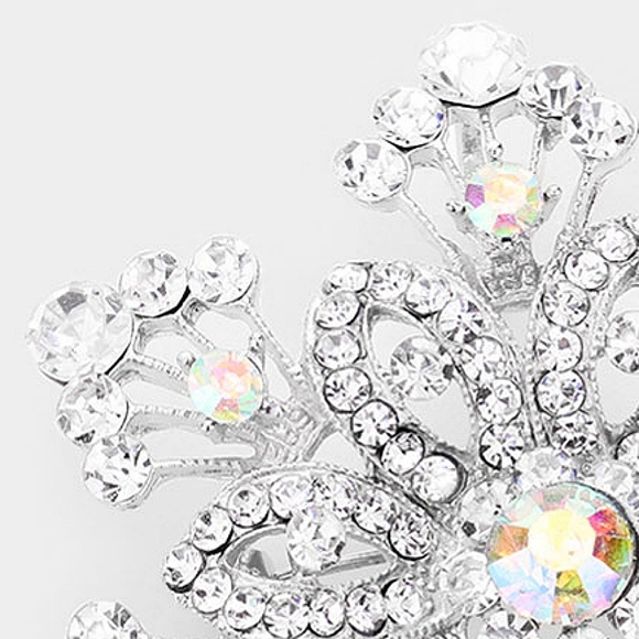 Silver Brooch Flower Crystal Pin Bubble Stone Rhinestones Bling Accessory - Picture 3 of 3